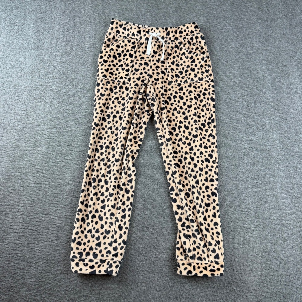 Cat & Jack Joggers Girls S 6/7 Tan Black Leopard Heart Print Fleece Pants